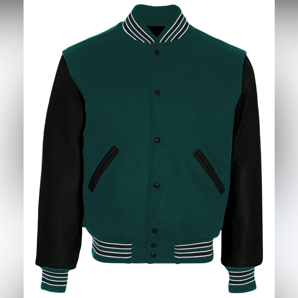 Holloway Adult Varsity Jacket bomber green virgin wool leather